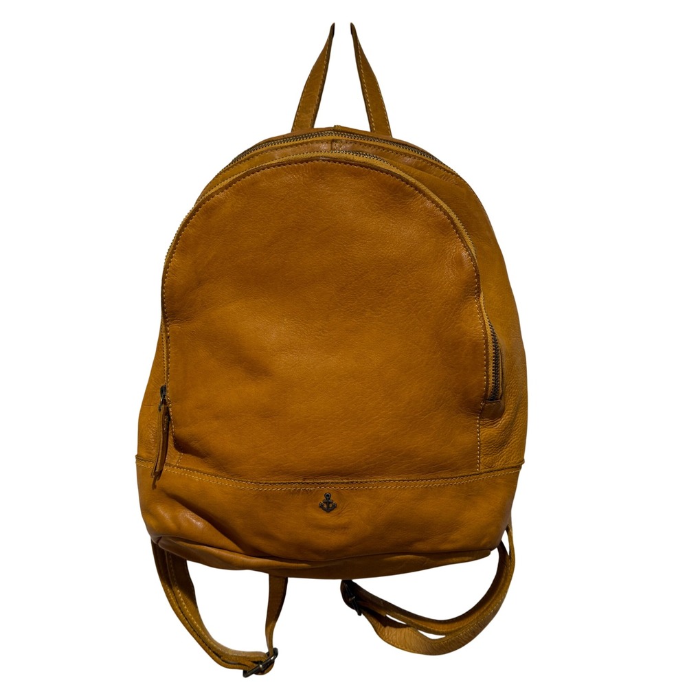 Harbour 2nd‎ Meghan Leather Backpack Mustard Yellow Anchor Logo Zip Pockets Bag